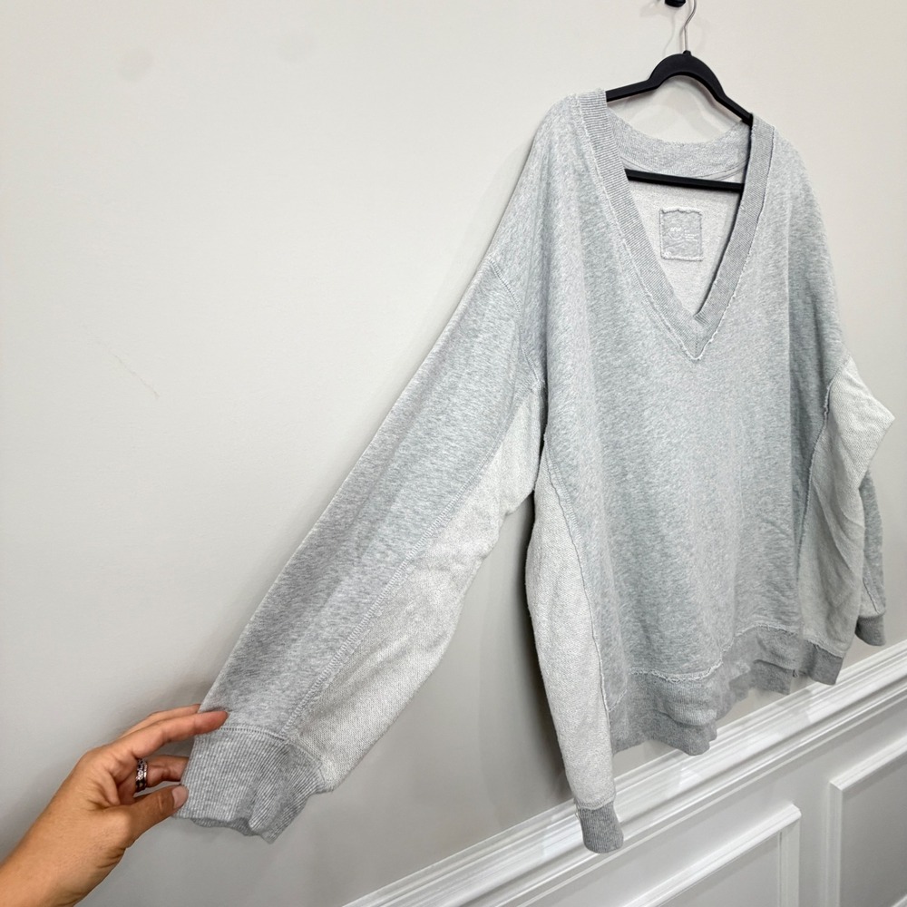 Aerie Women XL Vacay Every Day Slouchy Sweatshirt gray Distressed Oversized - Picture 6 of 14